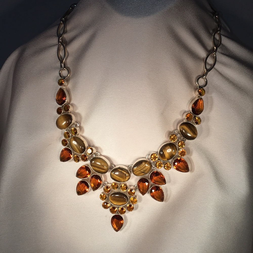 Royal Topaz & Tiger Eye necklace stamped .925